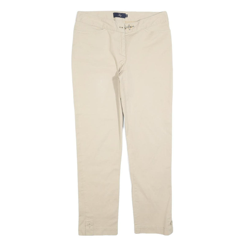 FAY Womens Cotton Blend Beige Slim Straight Trousers W30 L30 Stylish Casual Zip