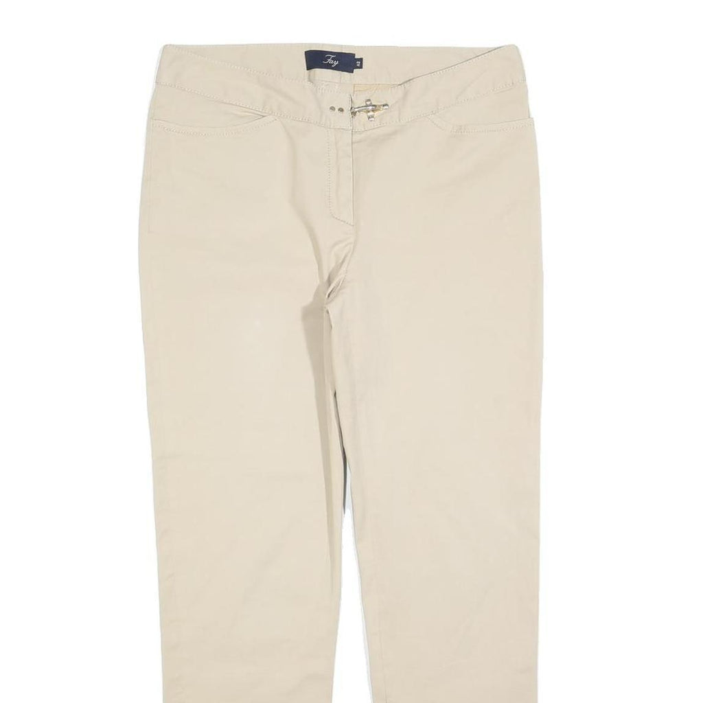 FAY Womens Cotton Blend Beige Slim Straight Trousers W30 L30 Stylish Casual Zip