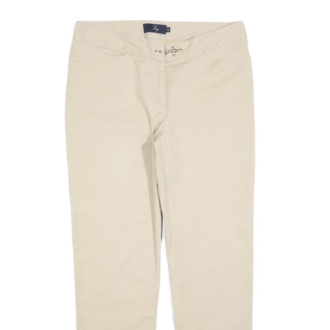 FAY Womens Cotton Blend Beige Slim Straight Trousers W30 L30 Stylish Casual Zip