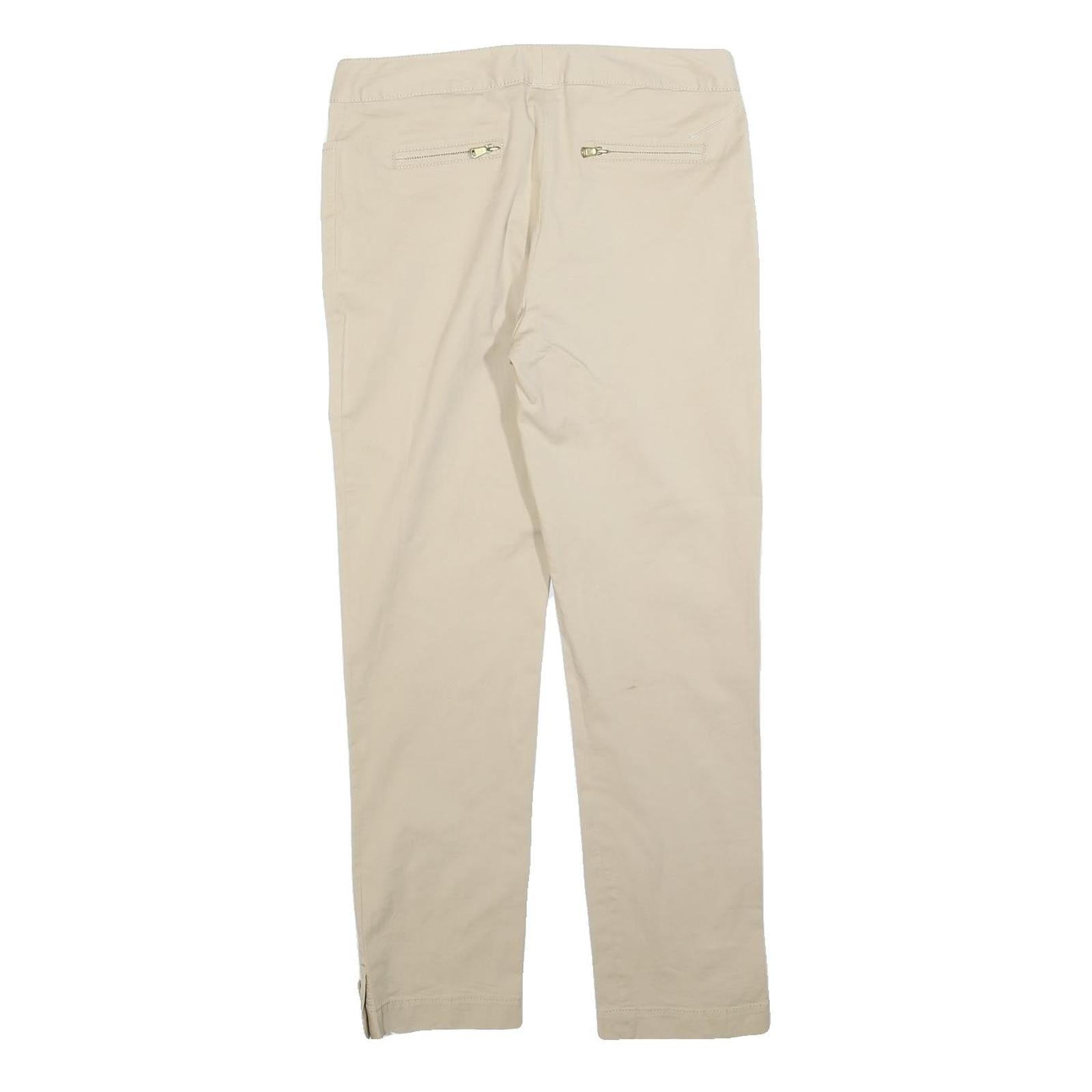 FAY Womens Cotton Blend Beige Slim Straight Trousers W30 L30 Stylish Casual Zip