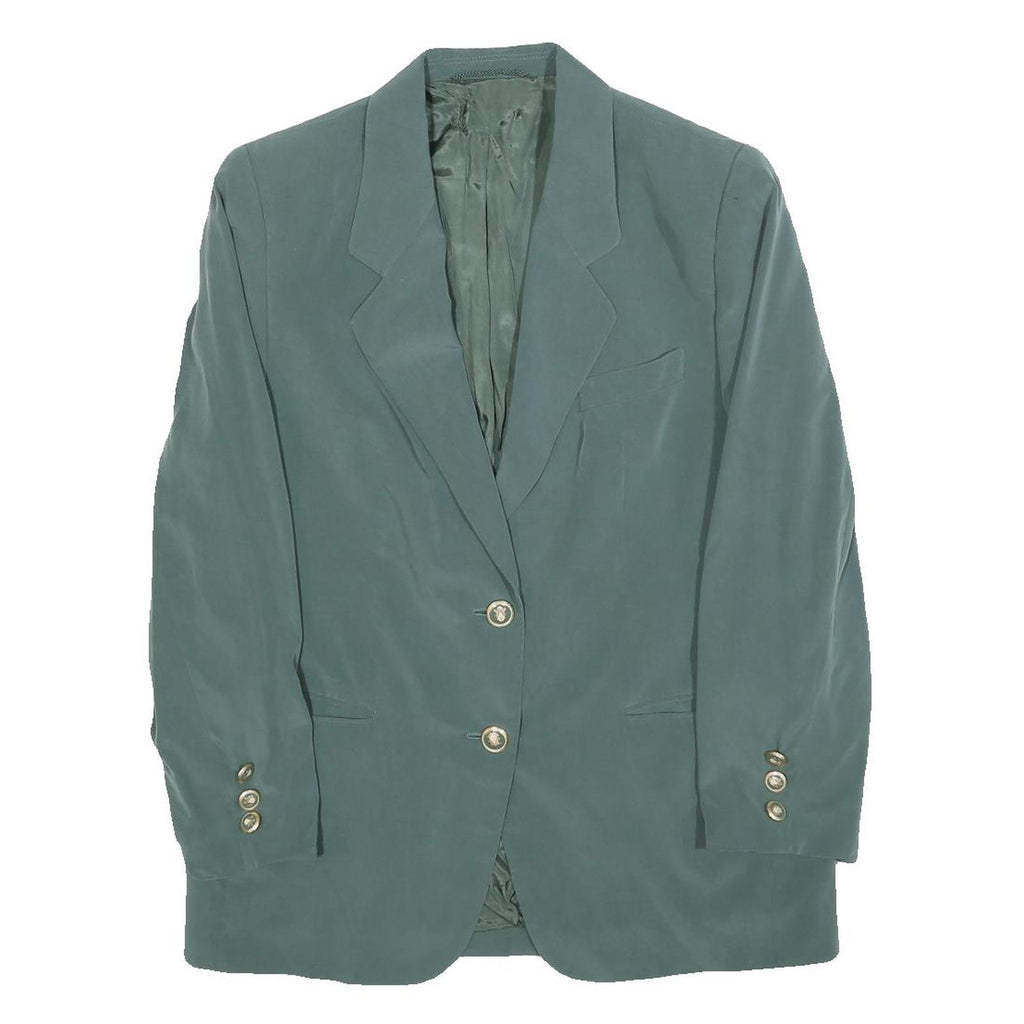 Womens Blue Polyester Blend Classic Jacket S Button Closure Plain Elegant