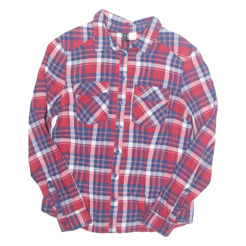 DIVIDED Womens Printed Shirt Red Collared Long Sleeve Check S