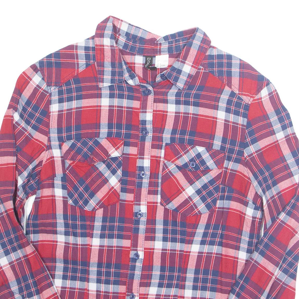 DIVIDED Womens Printed Shirt Red Collared Long Sleeve Check S