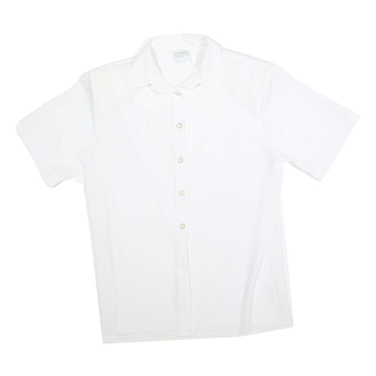 CANDA Womens White Basic Short Sleeve Button Neck Plain Top L Cotton Blend