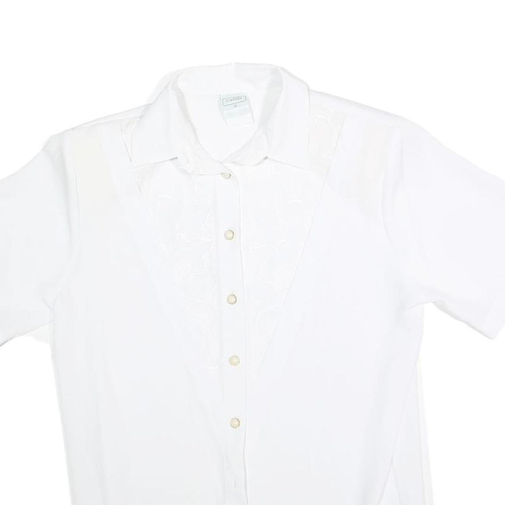 CANDA Womens White Basic Short Sleeve Button Neck Plain Top L Cotton Blend