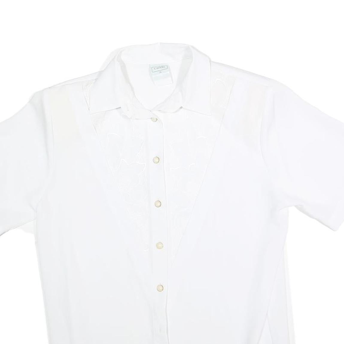 CANDA Womens White Basic Short Sleeve Button Neck Plain Top L Cotton Blend