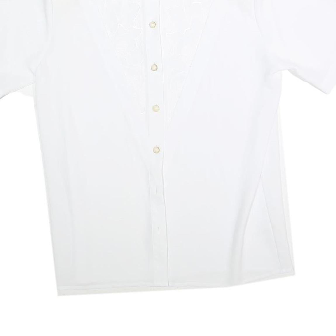 CANDA Womens White Basic Short Sleeve Button Neck Plain Top L Cotton Blend