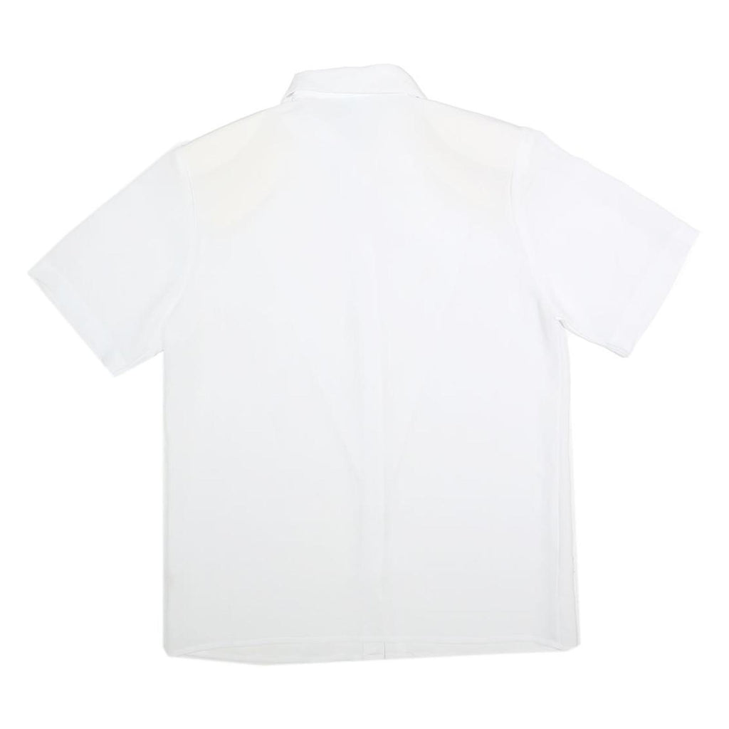 CANDA Womens White Basic Short Sleeve Button Neck Plain Top L Cotton Blend