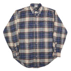 ENRO Mens Beige Blue Plaid Acrylic Shirt L Comfortable Classic Button-Down