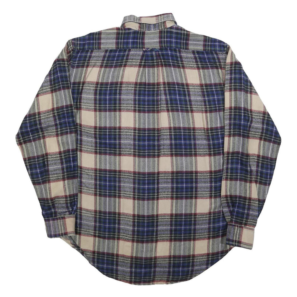 ENRO Mens Beige Blue Plaid Acrylic Shirt L Comfortable Classic Button-Down