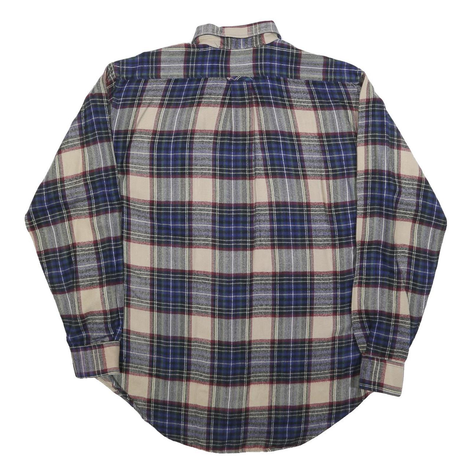 ENRO Mens Beige Blue Plaid Acrylic Shirt L Comfortable Classic Button-Down