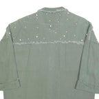 Womens Green Oversized Shirt M Pearl Embellished Fray Detail Casual