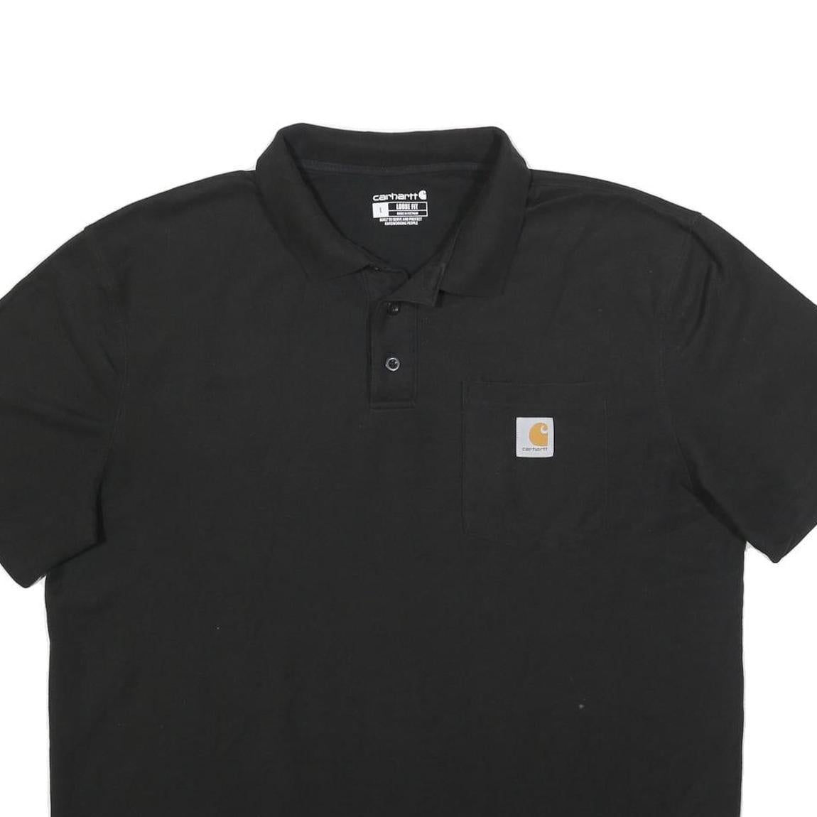 CARHARTT Mens Black Short Sleeve Plain L Polo Shirt Cotton Blend Casual
