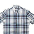 NAUTICA Mens Blue & Grey Plaid Cotton Shirt L Casual Short Sleeve Button
