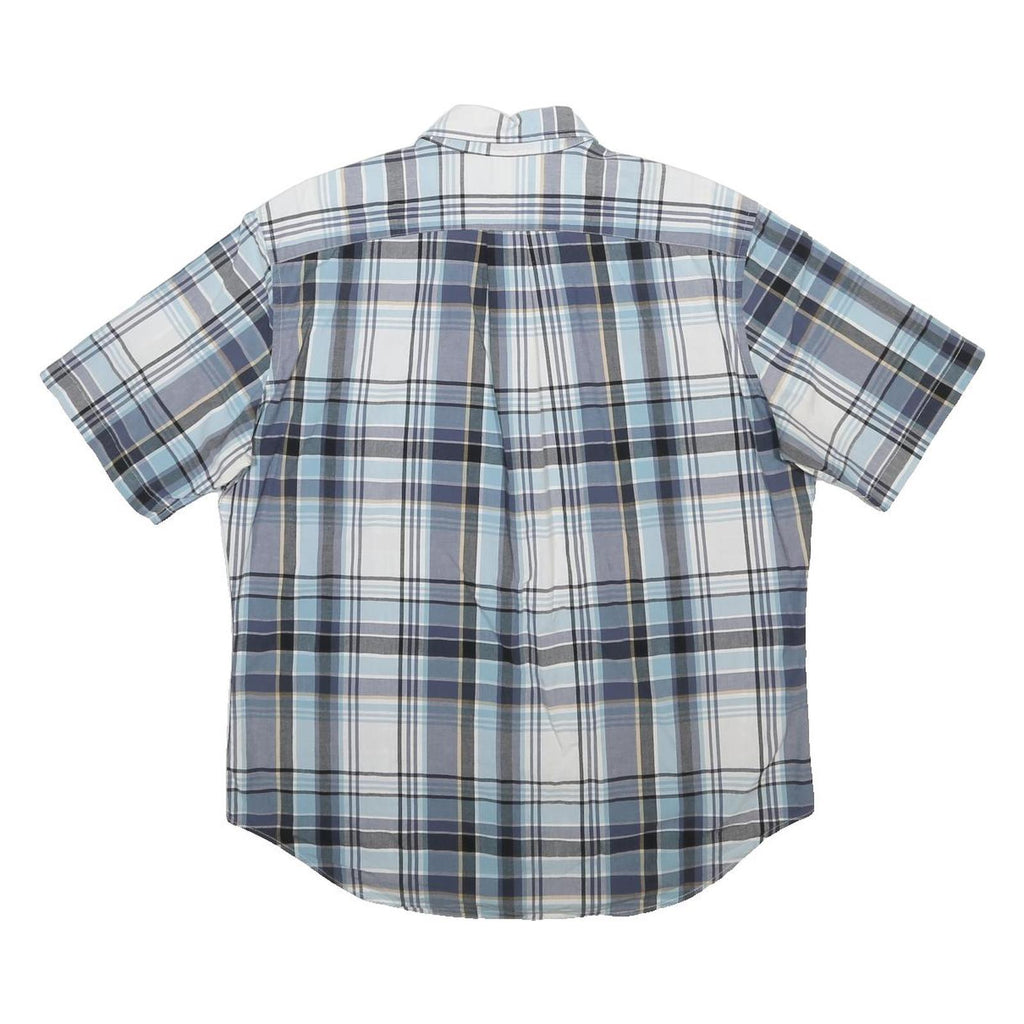 NAUTICA Mens Blue & Grey Plaid Cotton Shirt L Casual Short Sleeve Button