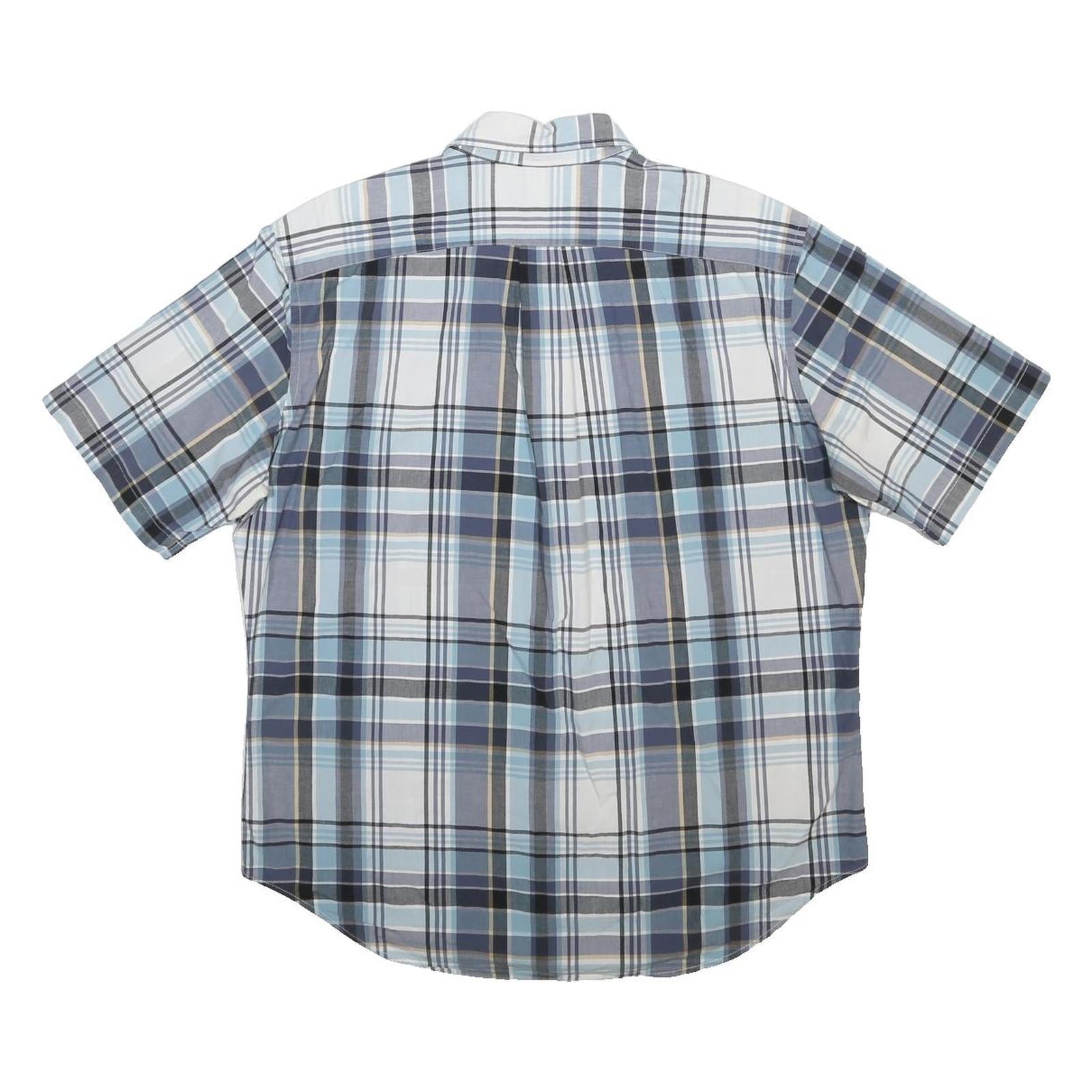 NAUTICA Mens Blue & Grey Plaid Cotton Shirt L Casual Short Sleeve Button