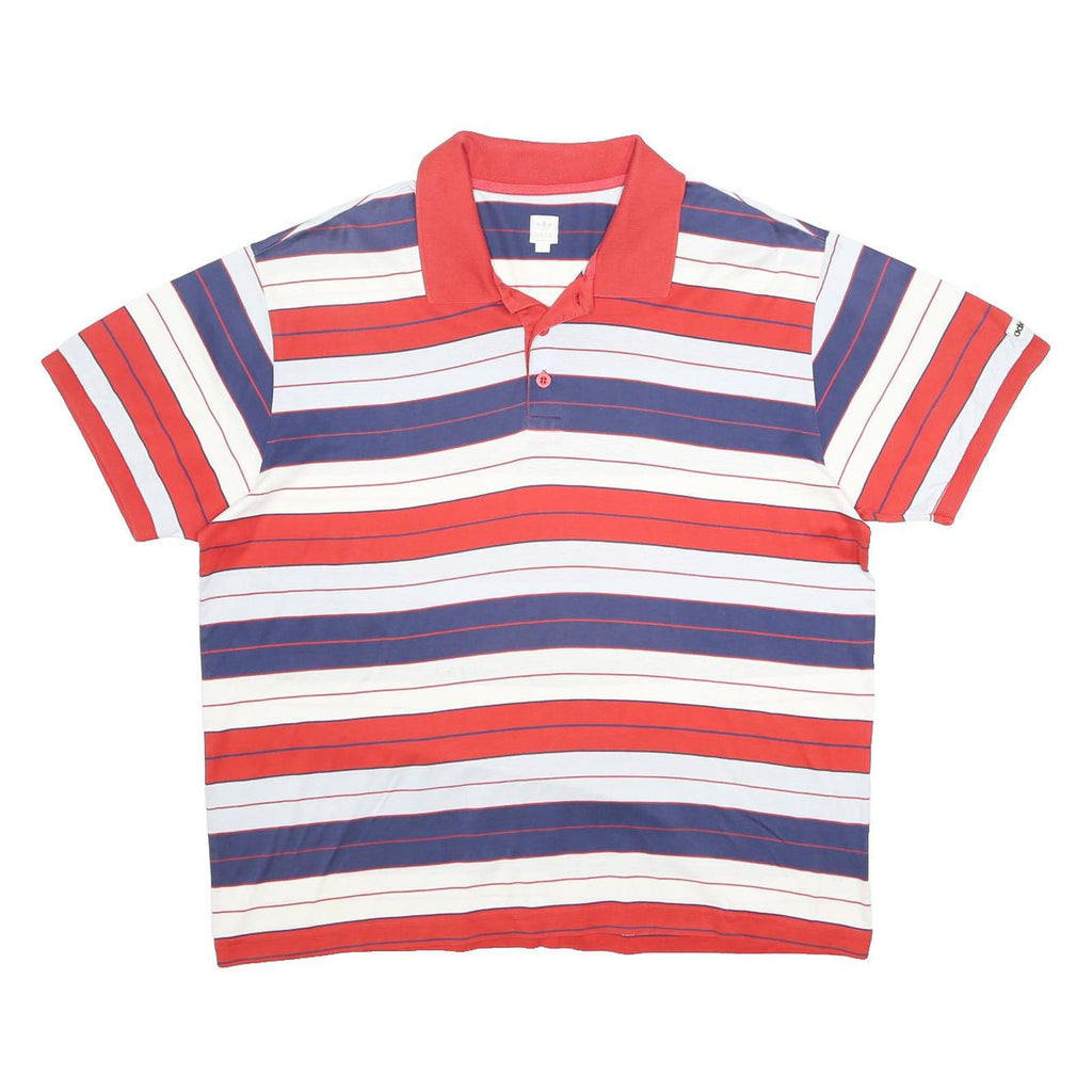 ADIDAS Mens Red & Blue Striped Short Sleeve Polo Shirt L Cotton Casual Summer