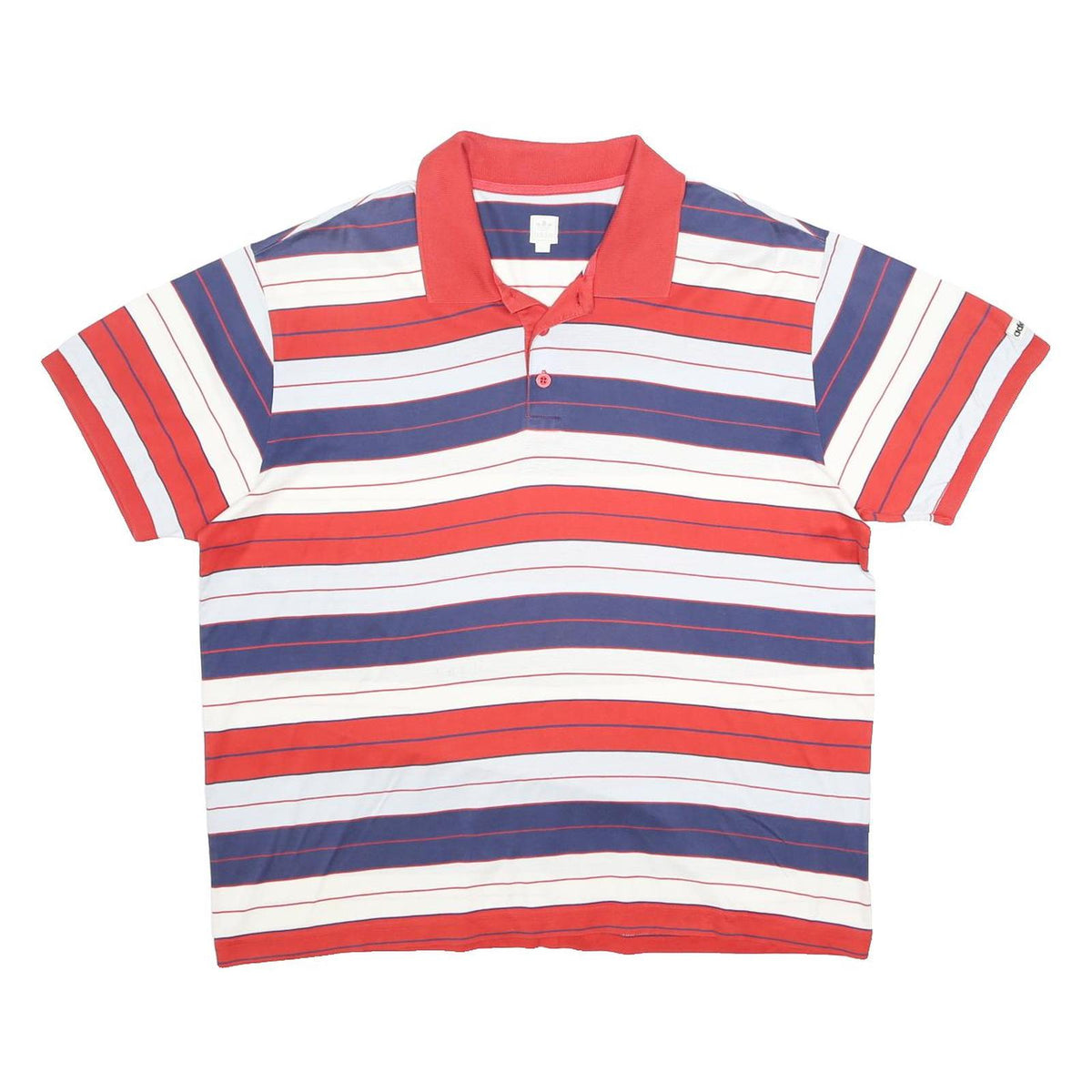 ADIDAS Mens Red & Blue Striped Short Sleeve Polo Shirt L Cotton Casual Summer
