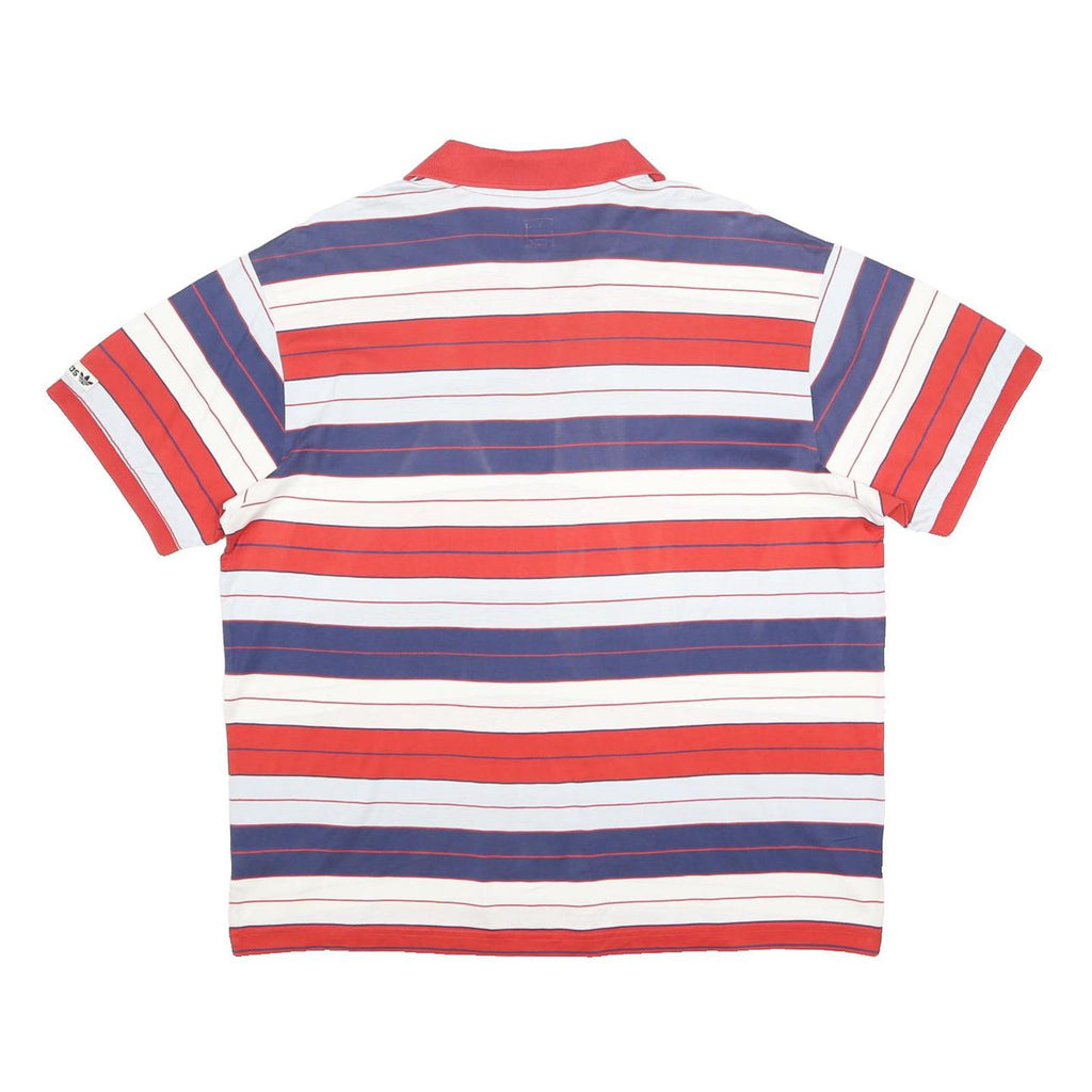 ADIDAS Mens Red & Blue Striped Short Sleeve Polo Shirt L Cotton Casual Summer