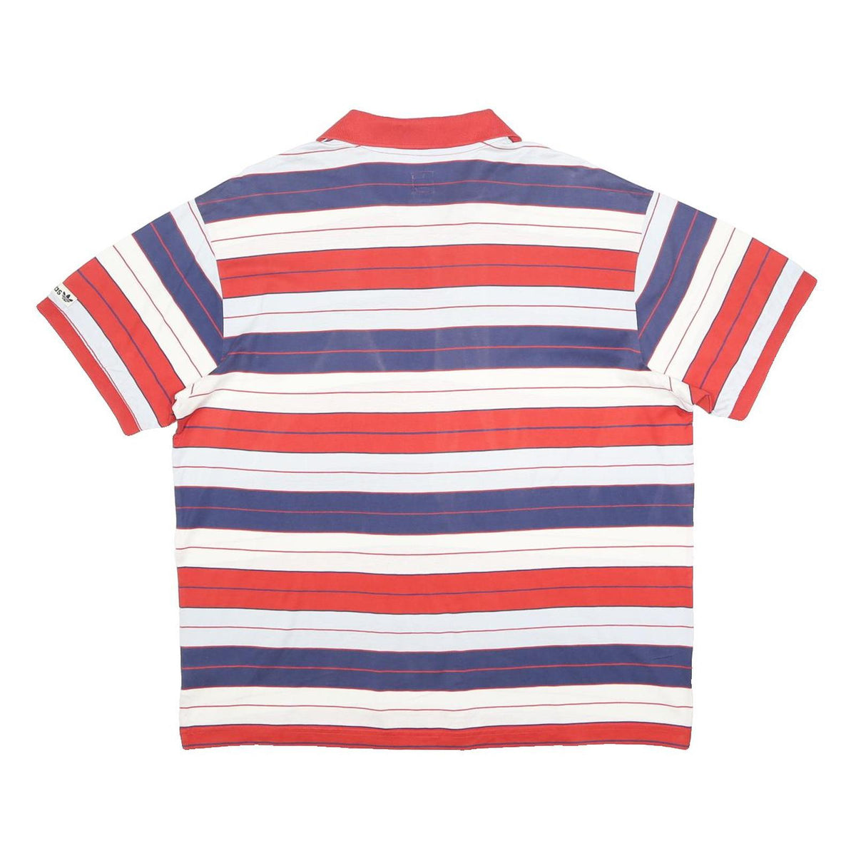 ADIDAS Mens Red & Blue Striped Short Sleeve Polo Shirt L Cotton Casual Summer