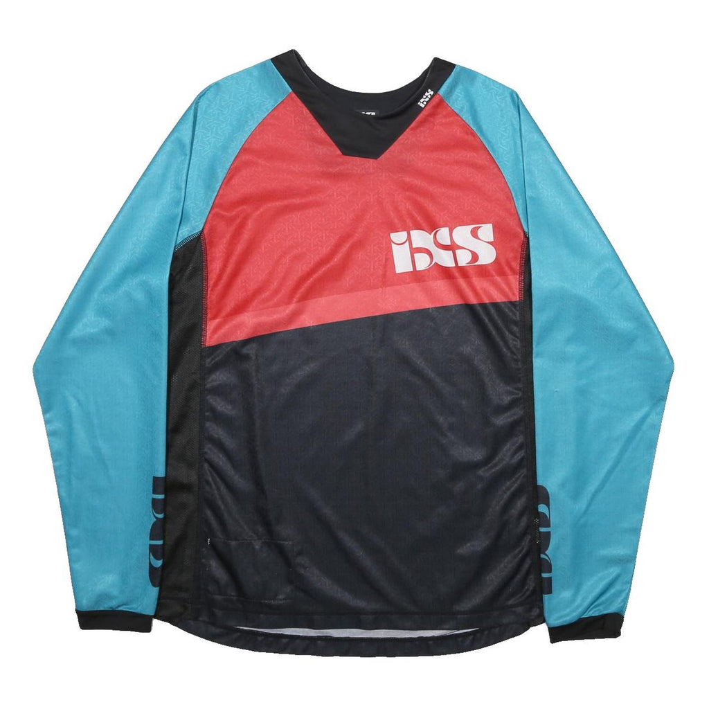 IXS Mens Blue & Red Black T-Shirt Long Sleeve Crew Neck Sportswear M Polyester