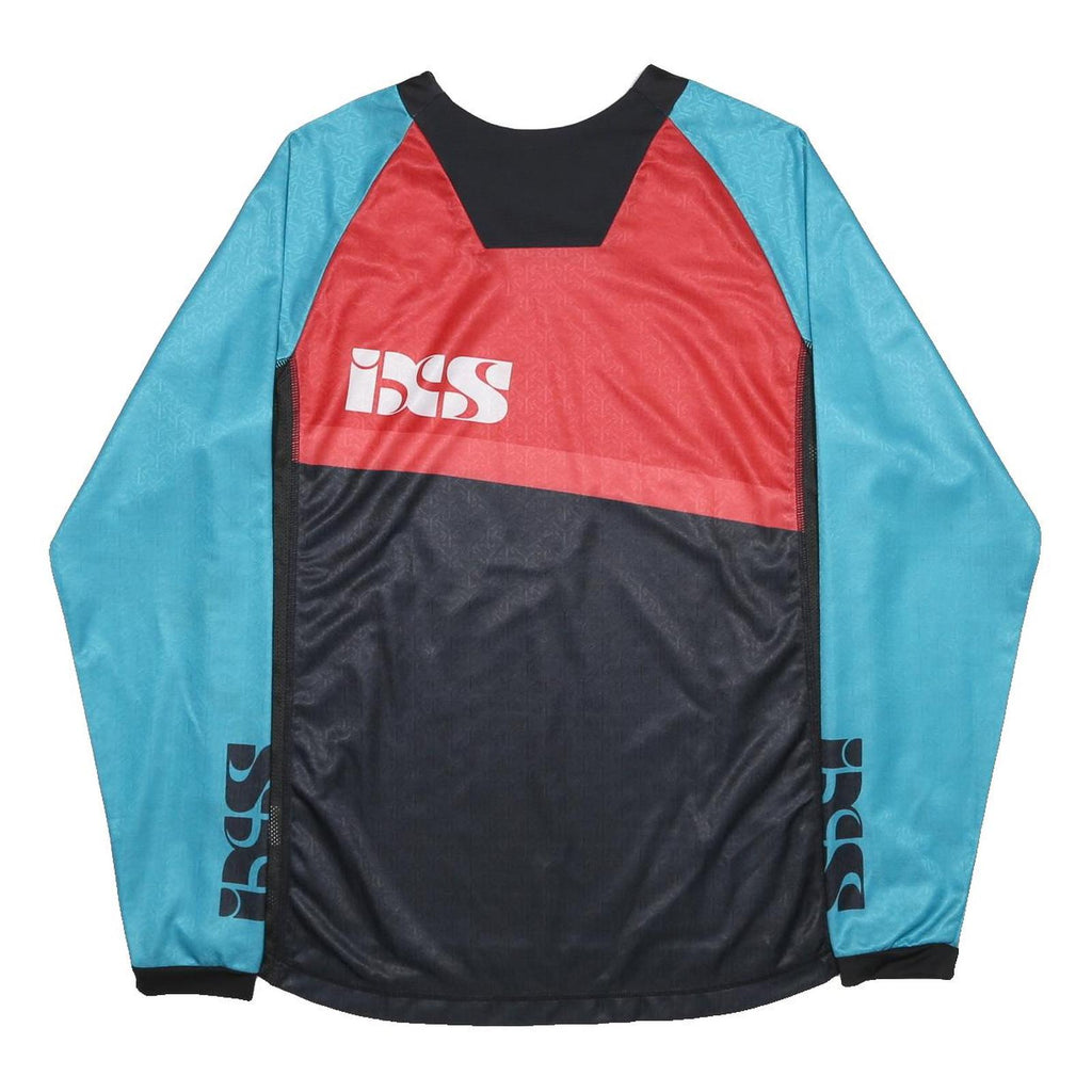 IXS Mens Blue & Red Black T-Shirt Long Sleeve Crew Neck Sportswear M Polyester