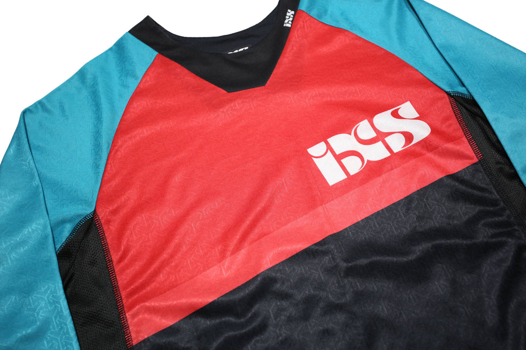 IXS Mens Blue & Red Black T-Shirt Long Sleeve Crew Neck Sportswear M Polyester