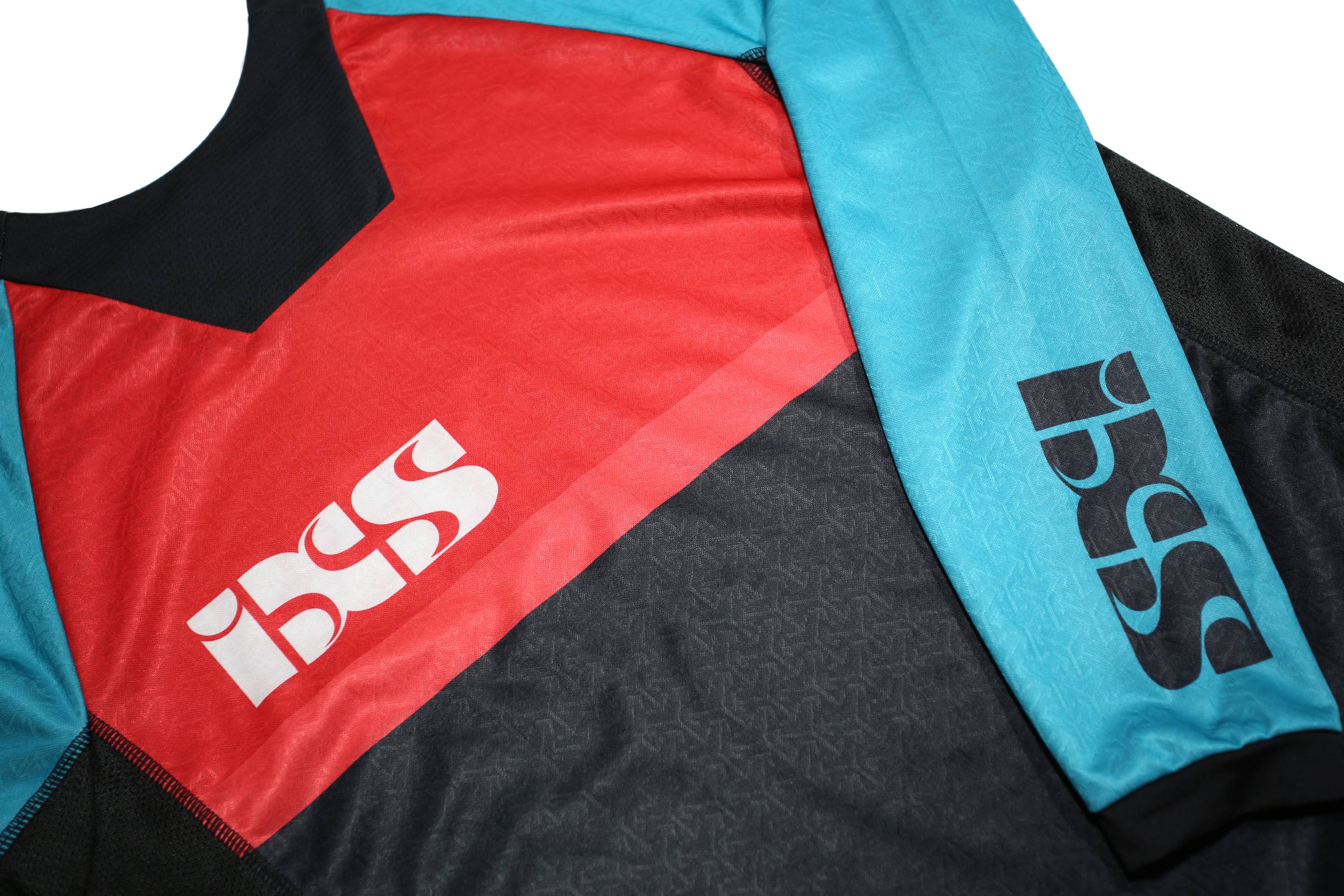IXS Mens Blue & Red Black T-Shirt Long Sleeve Crew Neck Sportswear M Polyester