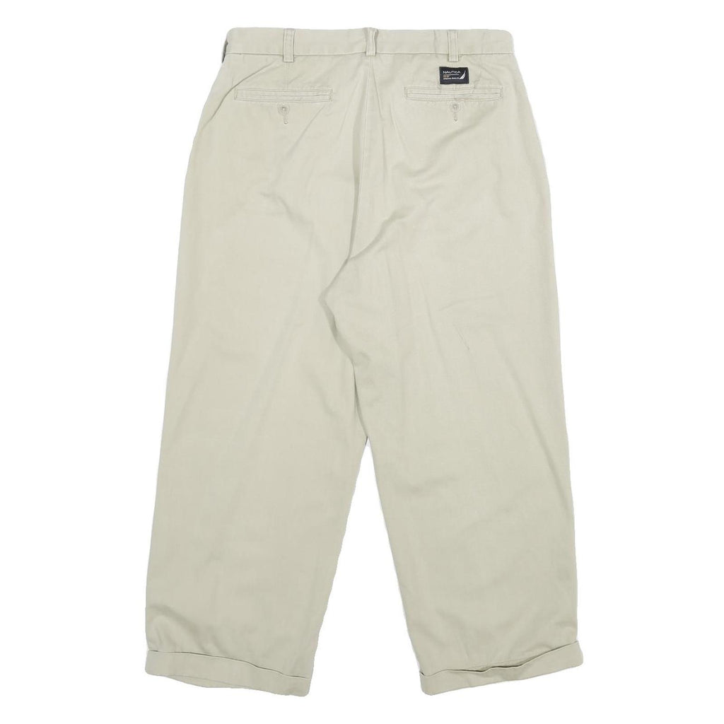 NAUTICA Mens Cotton Beige Relaxed Straight Trousers W33 L25 Casual Zip Closure