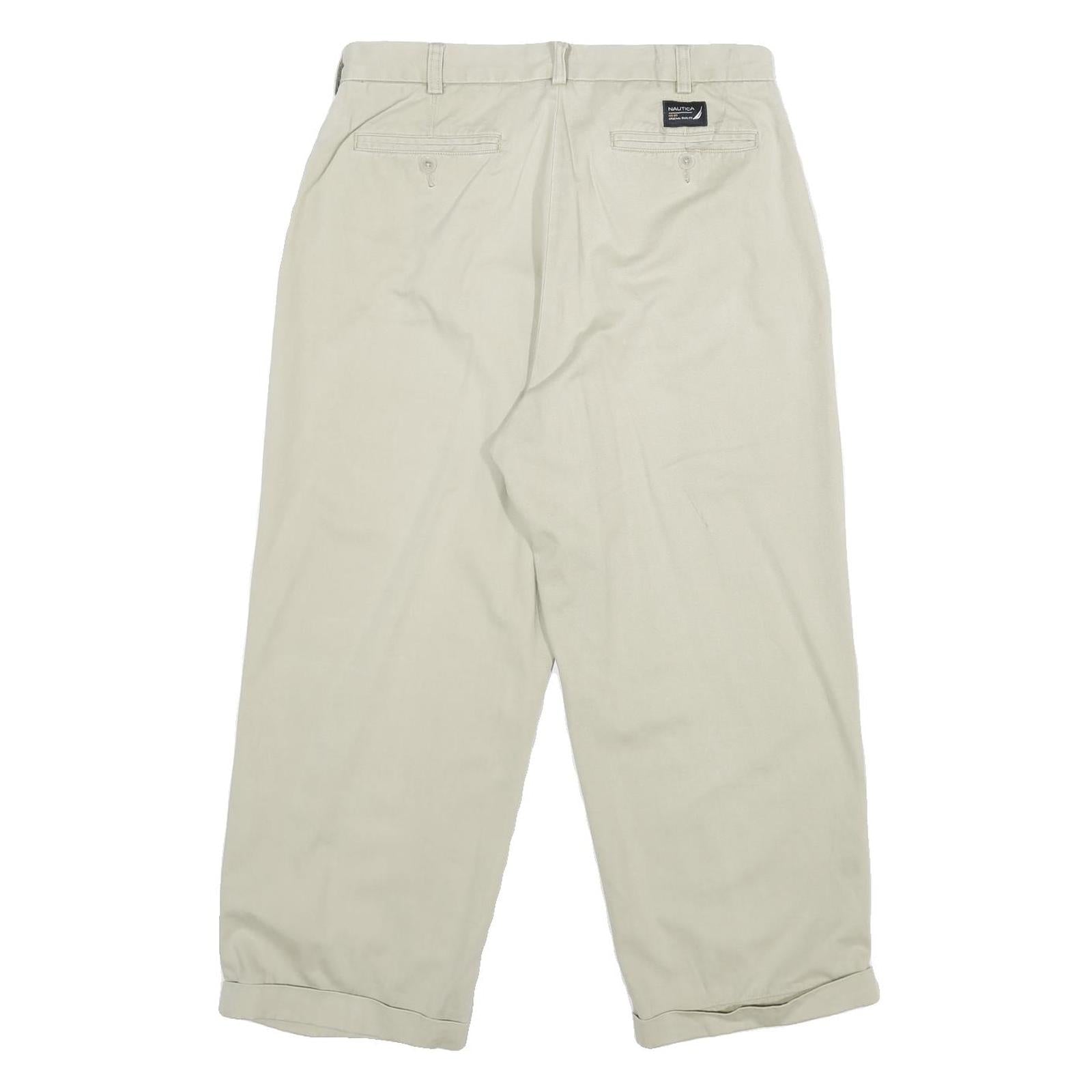 NAUTICA Mens Cotton Beige Relaxed Straight Trousers W33 L25 Casual Zip Closure