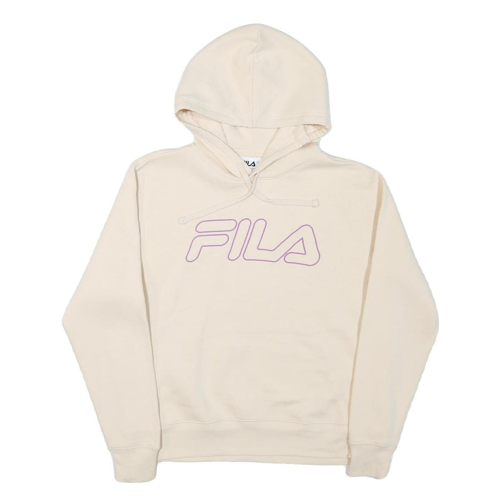 FILA Womens Cream Hoodie UK 12 Cotton Blend Casual Relaxed Fit Pullover