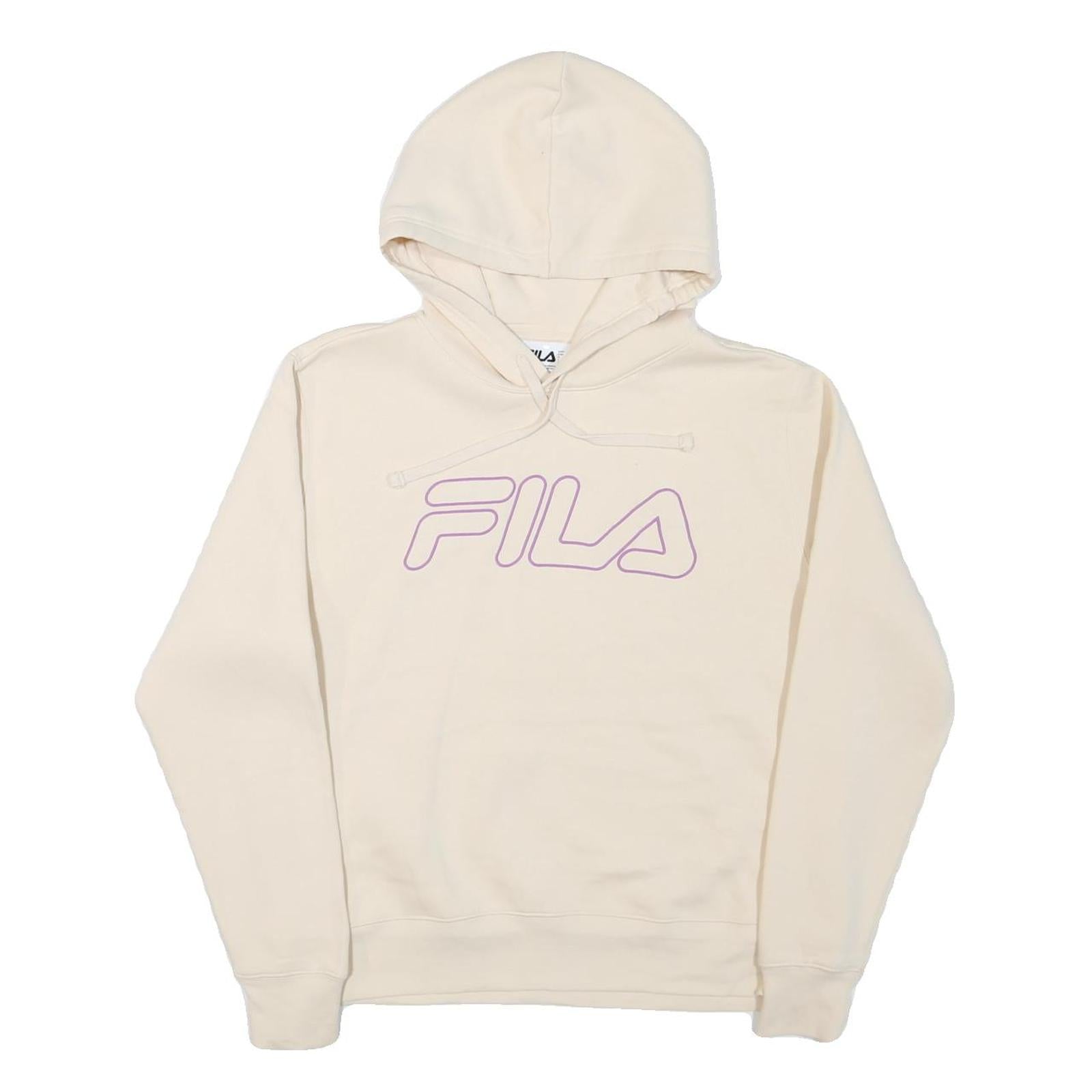 FILA Womens Cream Hoodie UK 12 Cotton Blend Casual Relaxed Fit Pullover