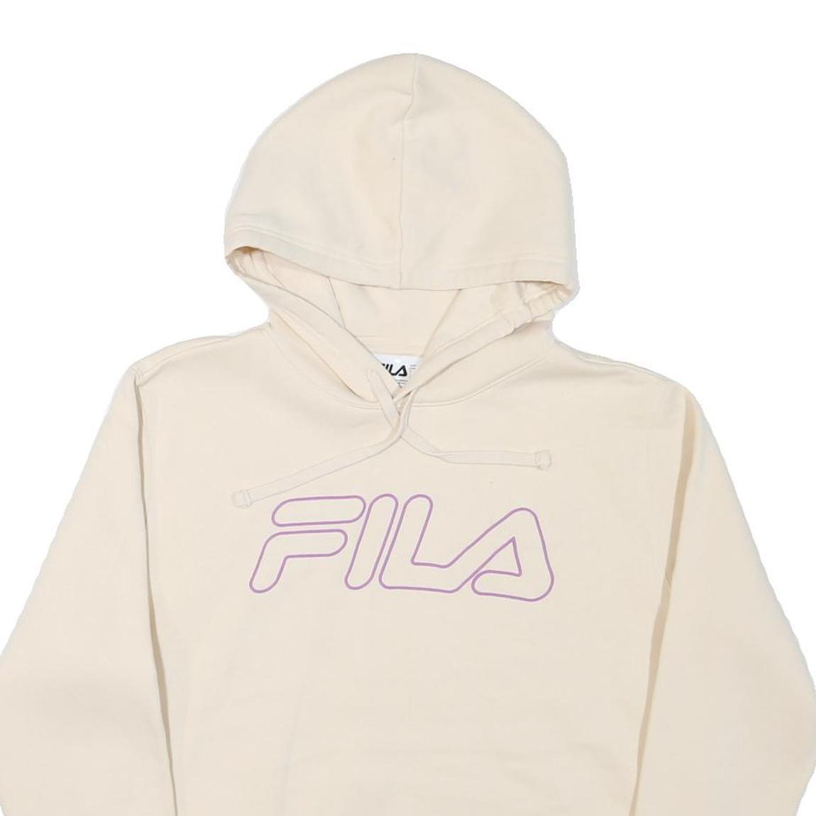 FILA Womens Cream Hoodie UK 12 Cotton Blend Casual Relaxed Fit Pullover