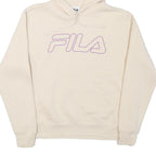 FILA Womens Cream Hoodie UK 12 Cotton Blend Casual Relaxed Fit Pullover