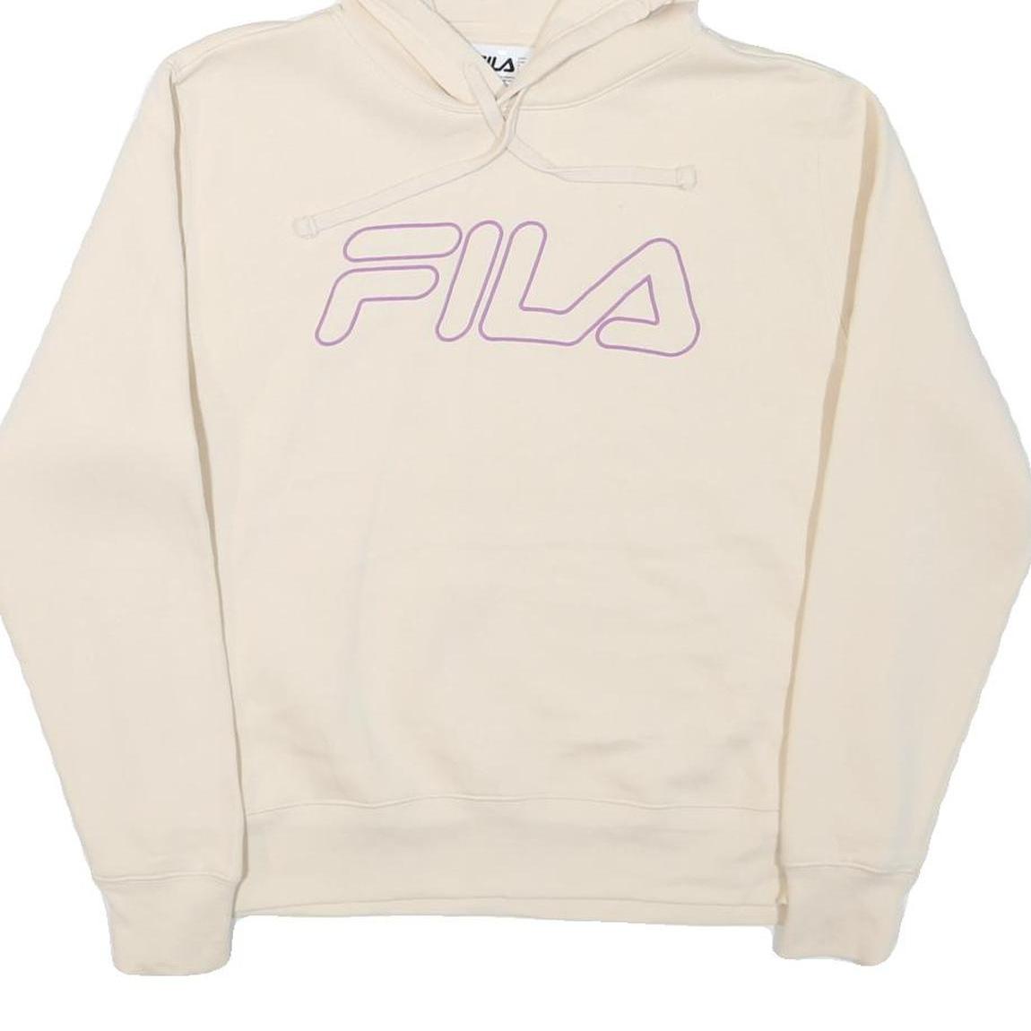 FILA Womens Cream Hoodie UK 12 Cotton Blend Casual Relaxed Fit Pullover