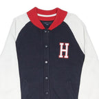 TOMMY HILFIGER Womens Blue & White Patterned Jumper Button Up Crew Neck Rib Knit