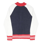 TOMMY HILFIGER Womens Blue & White Patterned Jumper Button Up Crew Neck Rib Knit