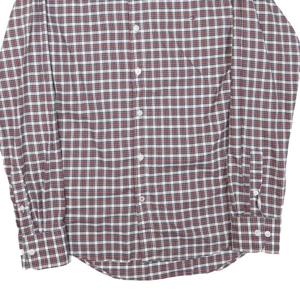 TOMMY HILFIGER Mens Red White & Blue Checked Shirt L Slim Fit Cotton Blend