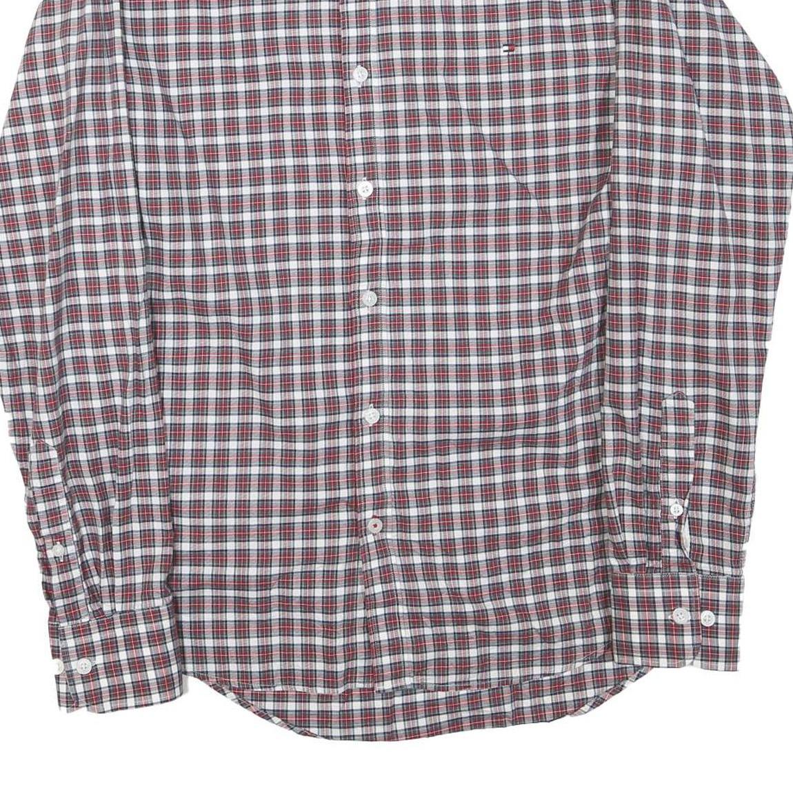 TOMMY HILFIGER Mens Red White & Blue Checked Shirt L Slim Fit Cotton Blend