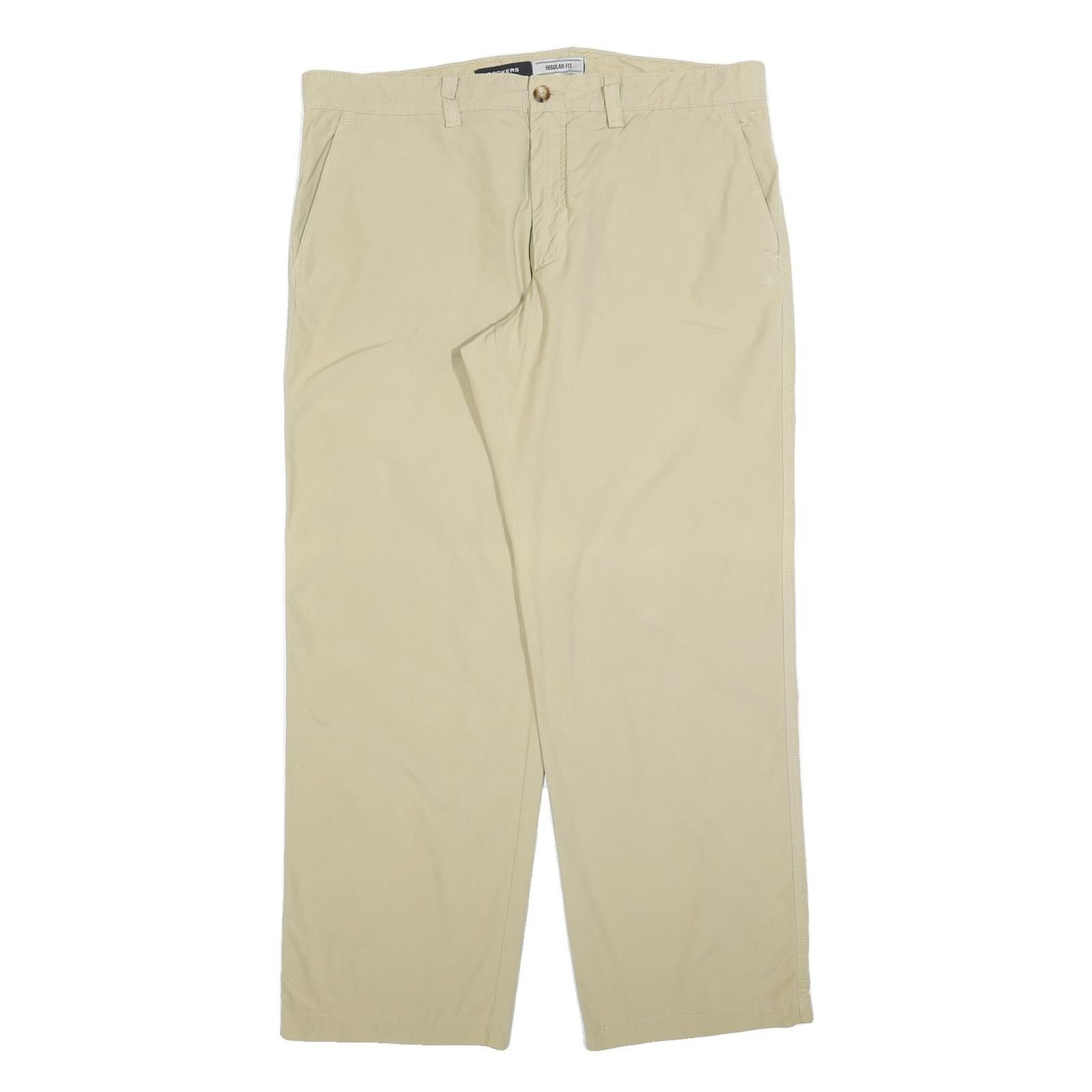 DOCKERS Mens Beige Cotton Blend Regular Fit Straight Trousers W38 L32 Classic