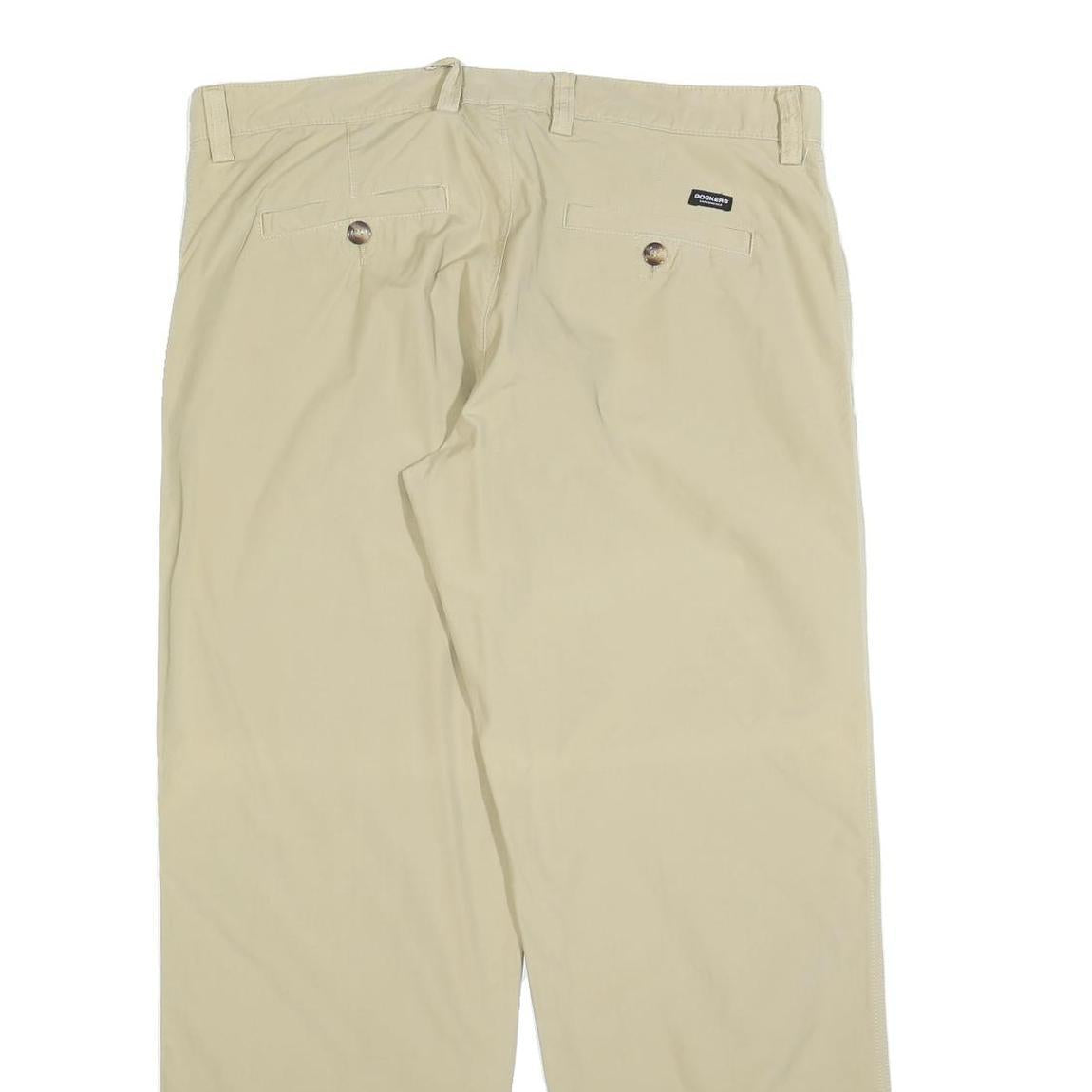 DOCKERS Mens Beige Cotton Blend Regular Fit Straight Trousers W38 L32 Classic