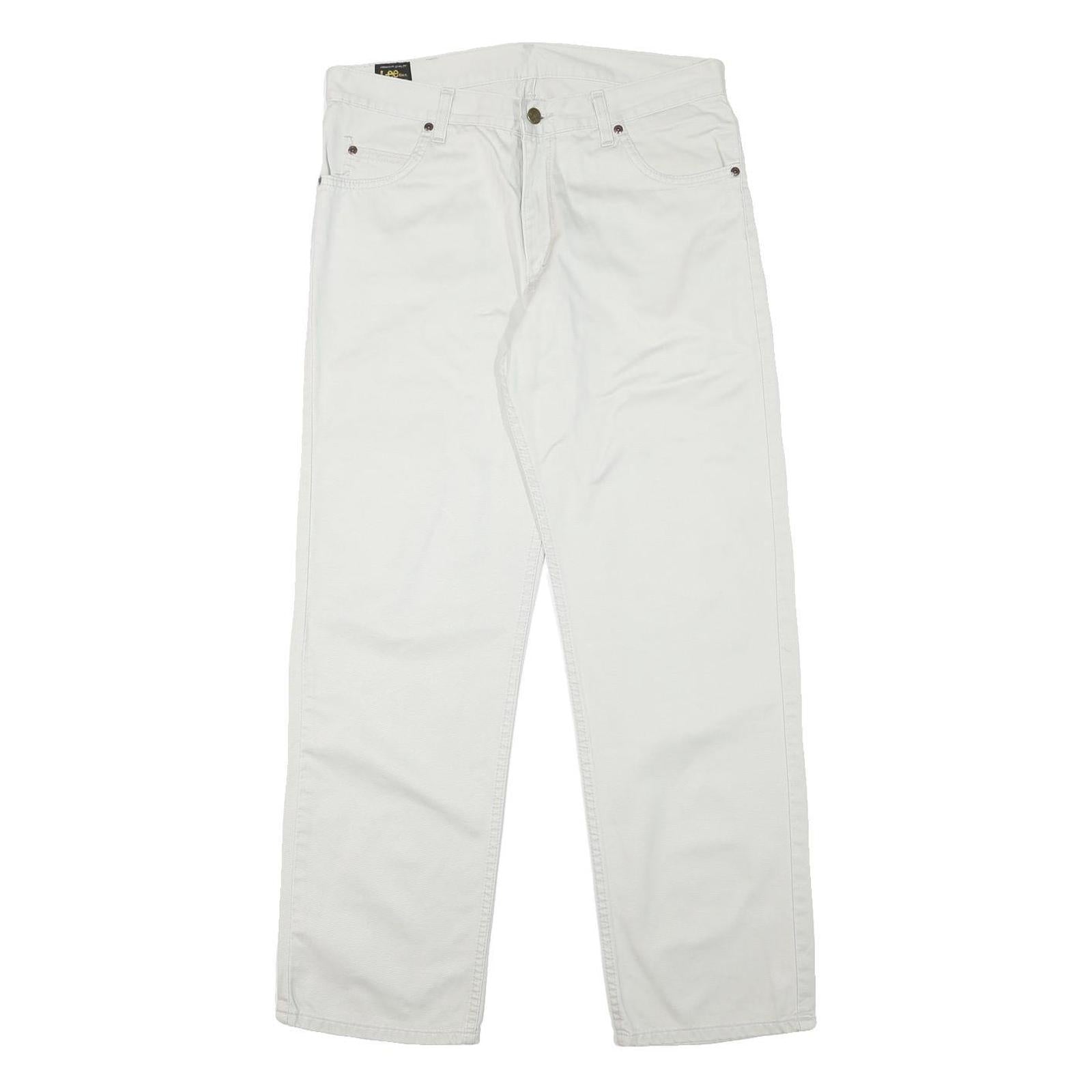 LEE Mens Cotton Blend White Regular Fit Straight Leg Trousers W32 L29 Casual Zip