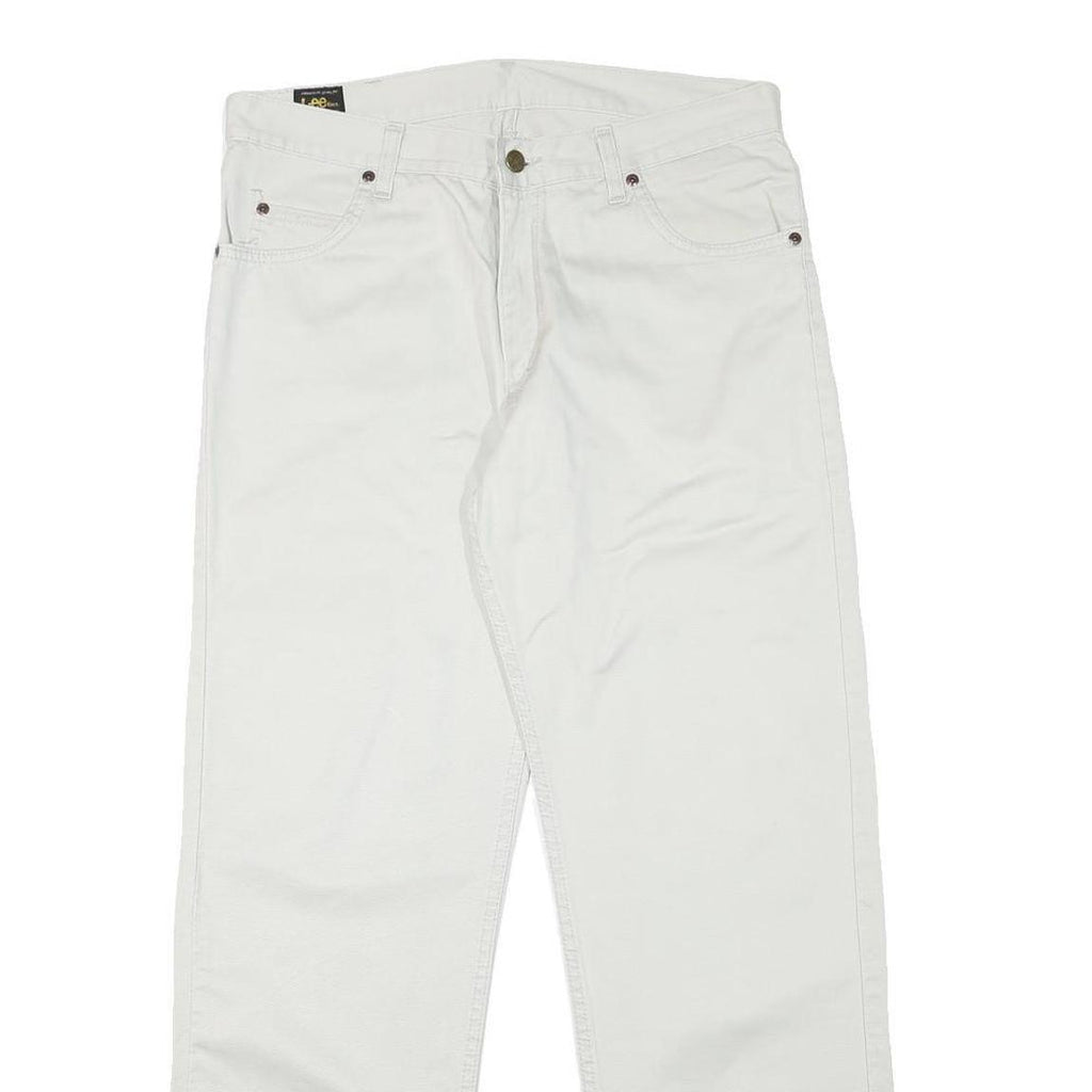 LEE Mens Cotton Blend White Regular Fit Straight Leg Trousers W32 L29 Casual Zip