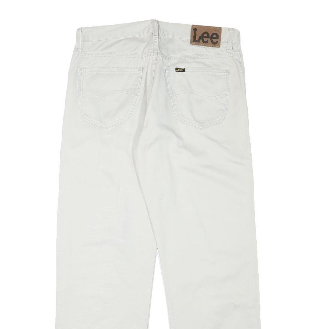 LEE Mens Cotton Blend White Regular Fit Straight Leg Trousers W32 L29 Casual Zip