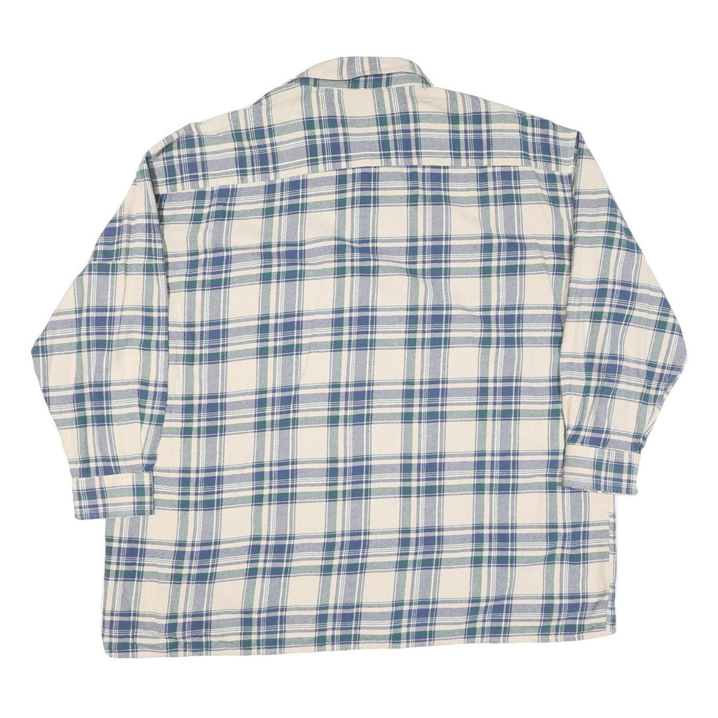 Mens Cream Blue Green Checked Cotton Shirt XL Casual Long Sleeve Button-Up