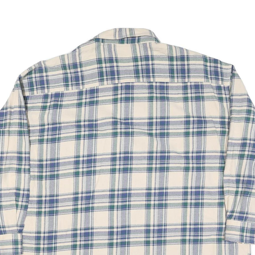 Mens Cream Blue Green Checked Cotton Shirt XL Casual Long Sleeve Button-Up