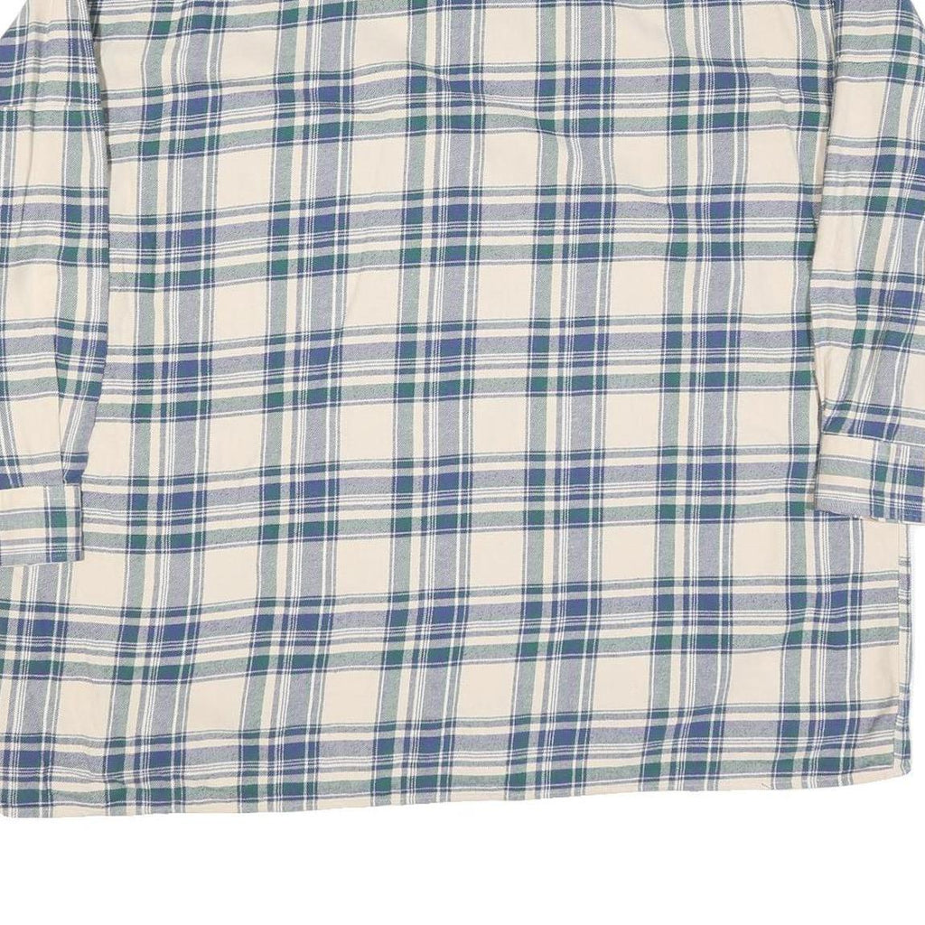 Mens Cream Blue Green Checked Cotton Shirt XL Casual Long Sleeve Button-Up