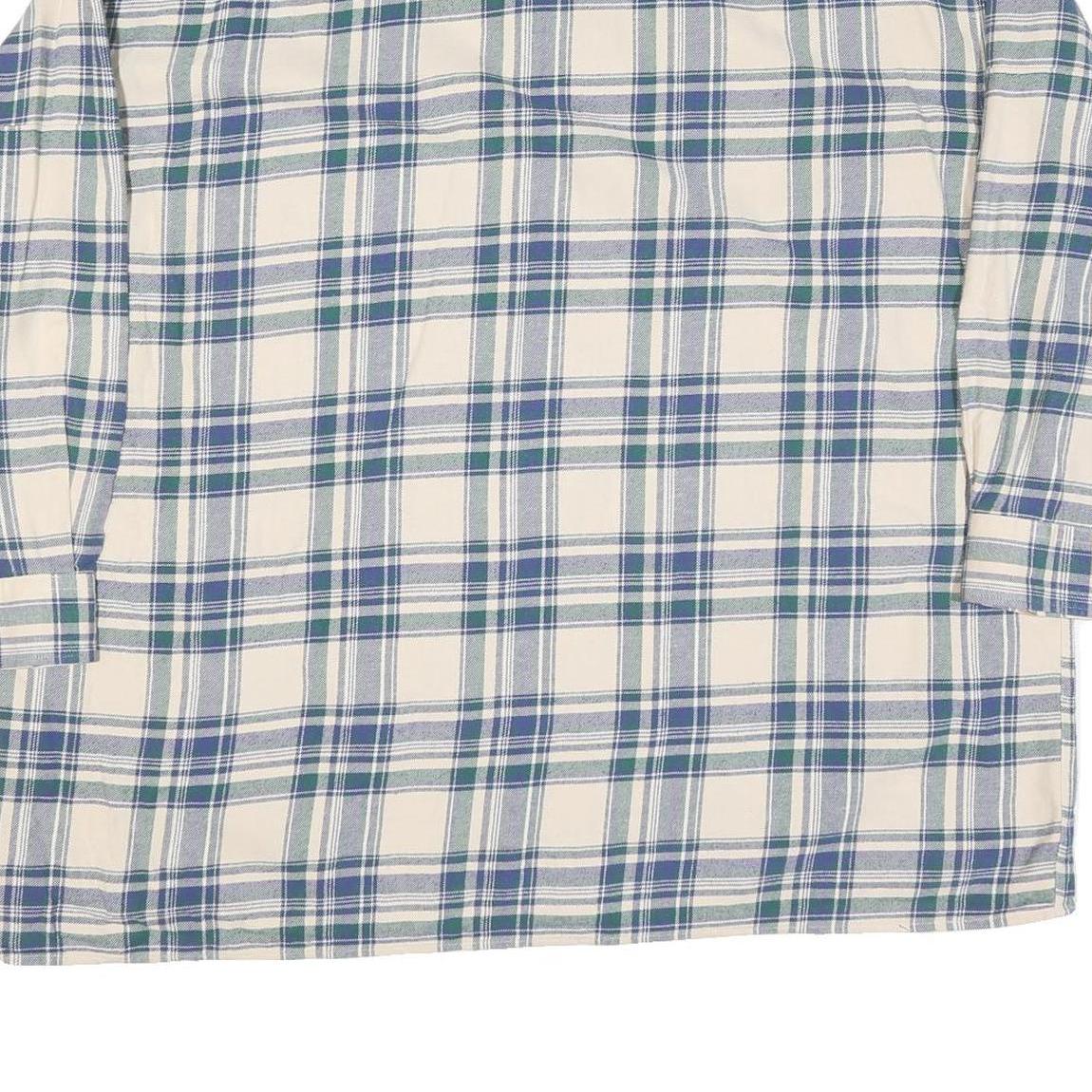 Mens Cream Blue Green Checked Cotton Shirt XL Casual Long Sleeve Button-Up