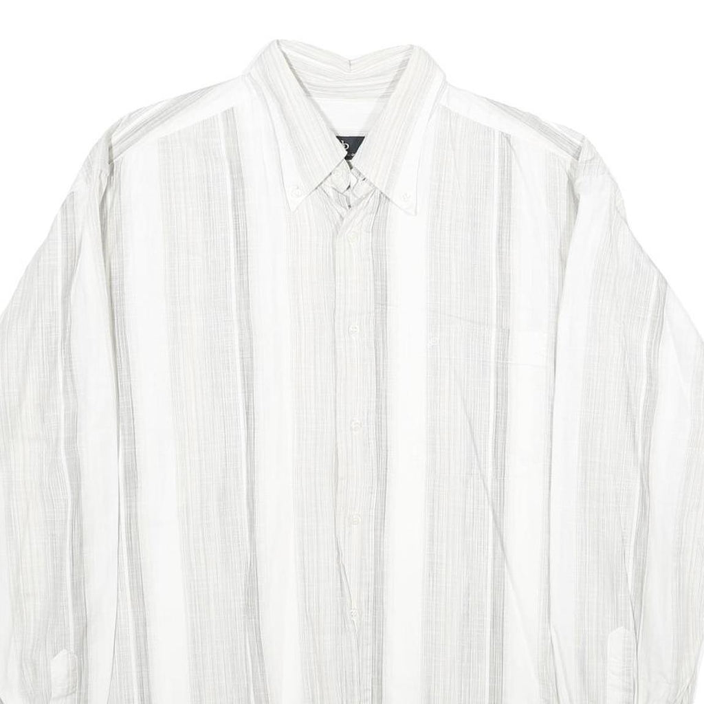 DI ROCCOBAROCCO Mens White & Grey Striped Cotton Shirt L Button Down Collar Long