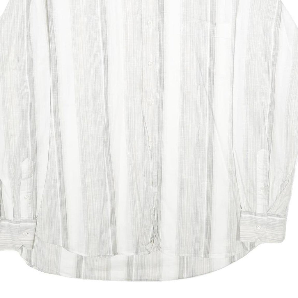DI ROCCOBAROCCO Mens White & Grey Striped Cotton Shirt L Button Down Collar Long